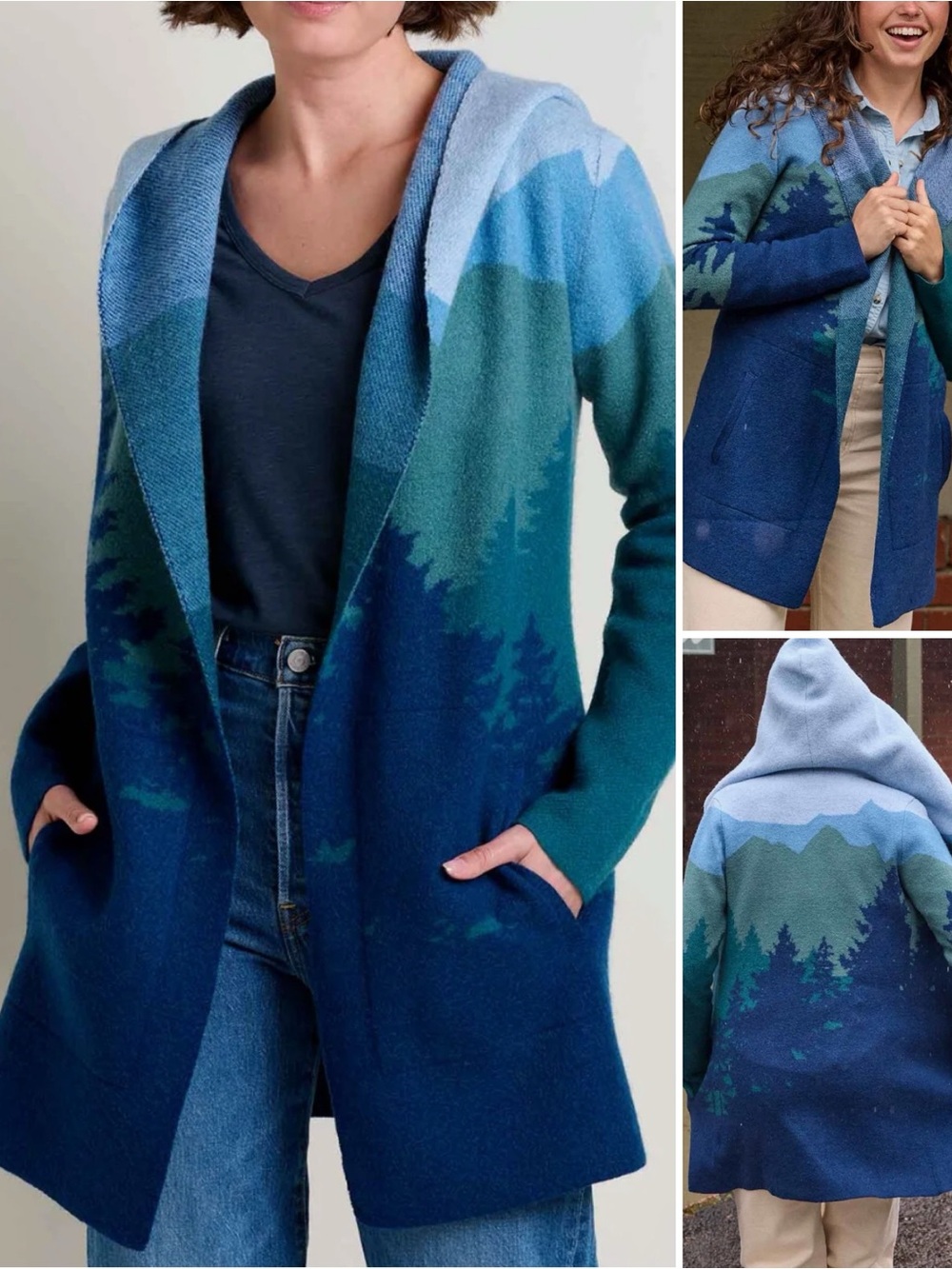 Toad&Co Merino Heartfelt Hoodie ATLANTIC TREELINE SCENIC / XS New with tags NWT - Picture 3 of 12